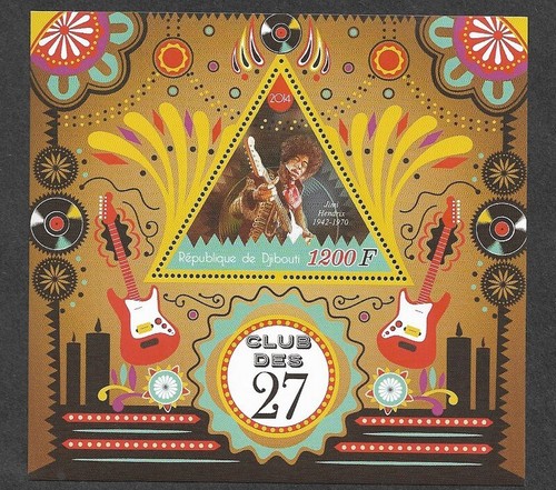 JIMI HENDRIX STAMP MUSIC ROCK GUITAR SPECIAL SHEET MNH SINGER DJIBOUTI 2014