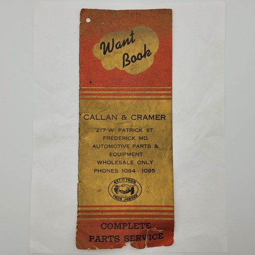 Vintage 1930s Automotive Parts Advertisement Frederick MD Callan Cramer