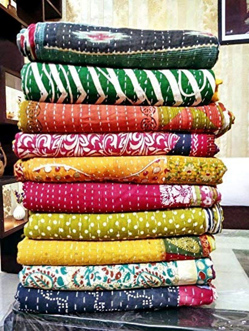 Vintage Kantha Quilt Gudri, Handmade Kantha Ethnic Stitch Vintage Kantha Quilt Gudri, Handmade Kantha Ethnic Stitch
