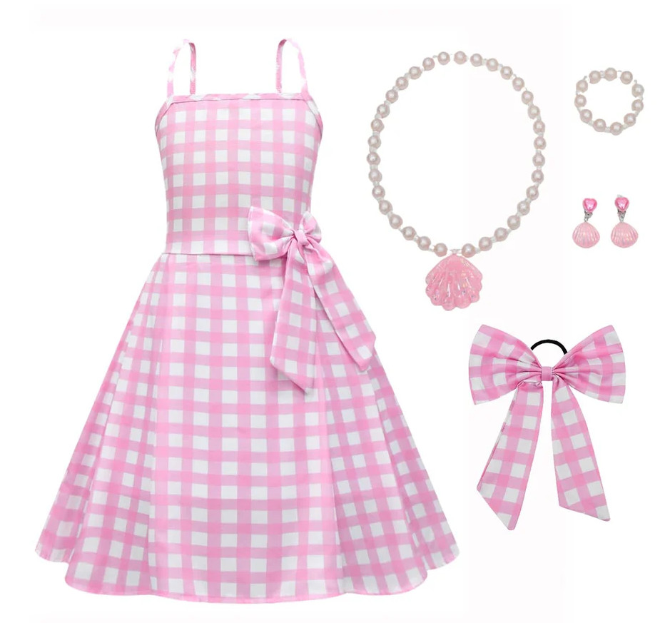 Disfraz de Barbie rosa a cuadros - 130 cm 7-8 años (FD101)
