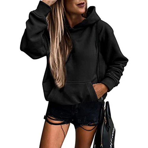 Ladies Loose Fit Long Sleeve Pullover Women Fall Warm With Pocket Hooded Tops - Picture 70 of 80
