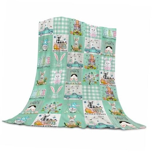 Easter Bunny Blanket Super Soft Flannel Easter Element, Cute 60"x80" Easter-1