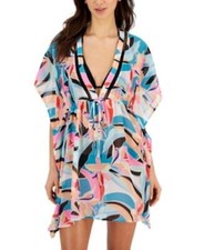 Miken Medium Swim Cover-Up Floral-Print Bluebird Sugar Plum New