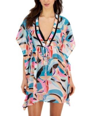 Miken Medium Swim Cover-Up Floral-Print  Bluebird Sugar Plum New