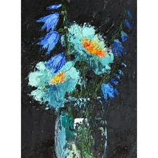 Original Oil Painting Impasto Modern Painting Contemprorary Blue Flowers 8'x6'