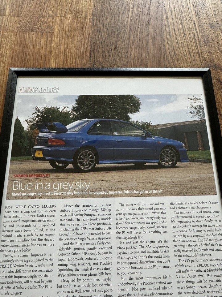 Framed Subaru Impreza P1 Magazine Feature Report Advert Poster Man Cave