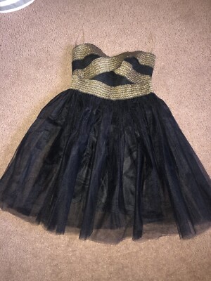 Windsor Dress Womens Black Gold Strapless Fit Flare Sweetheart Party READ  DESCR! | eBay