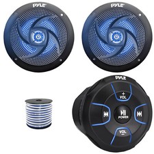 Pyle PLMRBT18 Bluetooth Marine Controller, 2x 4" 100W Max 2-Way LED Speakers