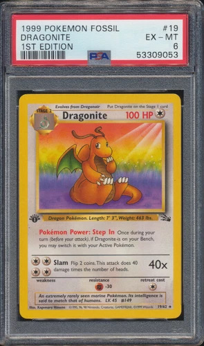 1999 Pokemon Fossil 1st Edition Dragonite #19 PSA 6 CENTERED