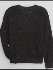 Gap Boys Waffle-Knit Crewneck Pullover Sweater Size XXL 14/16 Dark Grey NWT