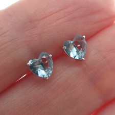 925 Sterling Silver Heart-Cut Blue C Z Stud Earrings