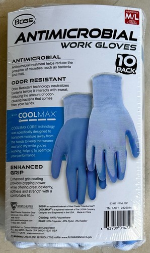 Boss 10 Pair Antimicrobial Women's Work Gloves with Grip Coating, CoolMax Core - 第 5/5 張圖片