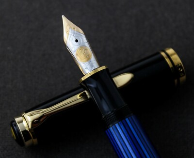 Pelikan Souveran M801 Black & Blue Striped Fountain Pen - (M) | eBay