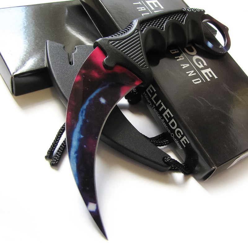 ElitEdge Tactical KARAMBIT NECK KNIFE Purple Galaxy CSGO Huntsman Inspired
