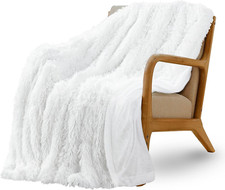 Fluffy Soft Faux Fur Throw Blanket, Fuzzy Cozy - 50"x 60", Pure White