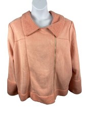 Roman’s Pink/peach Vegan Faux Suede Full Zip Jacket 24w