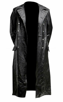 HERREN DEUTSCH KLASSISCH 2. WW OFFIZIERS MILITÄRUNIFORM SCHWARZ LEDER TRENCHCOAT