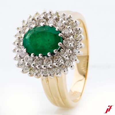 Anillo Oro Amarillo 585/14K Oro Blanco 2,5 CT Esmeralda Diamantes