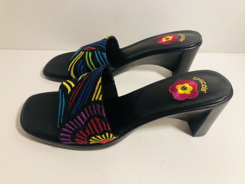 CHICO'S Women's Black Mid Heeled Open Toe Slides Size 6 - Picture 9 of 9