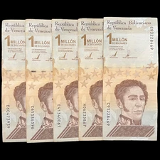 5x Venezuela 1 Million Bolivar Soberano Banknote World Paper Money Bolivares