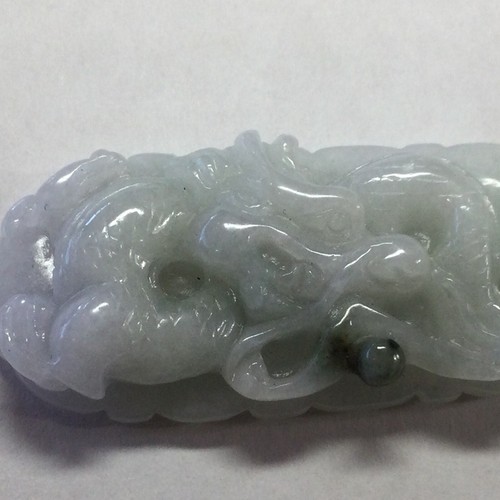 Two Toned White to Green Jadeite Jade ~ Chinese Dragon ~ Translucent Pendant - Picture 2 of 10