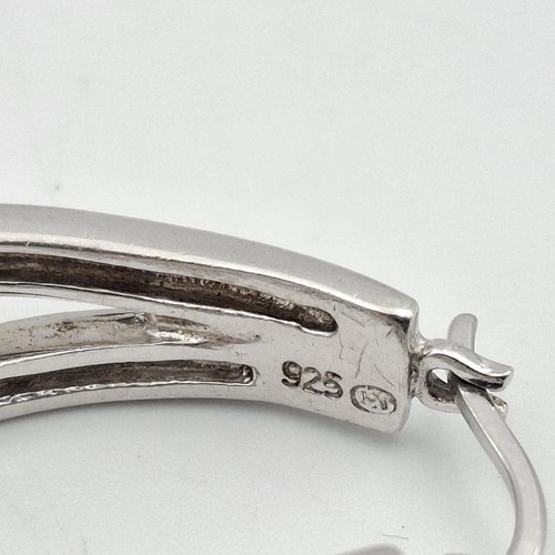 925 Sterling Silver Round Diamond Accent Oval Double Hoop Illusion Earrings - Picture 11 of 11