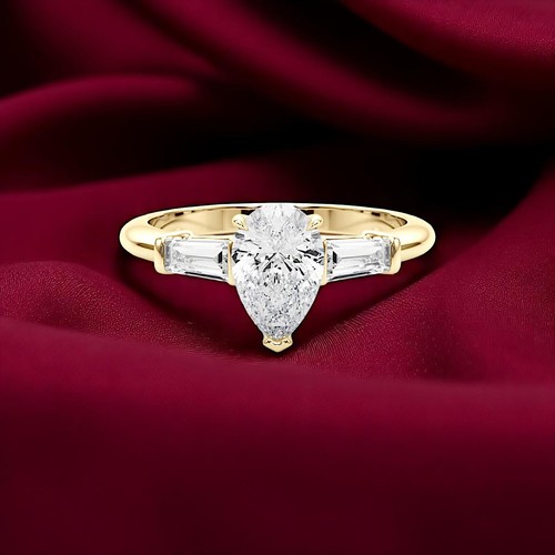 1.50 Ct IGI GIA Lab Grown Diamond Engagement Ring Pear Cut 18K Yellow Gold - Picture 2 of 12