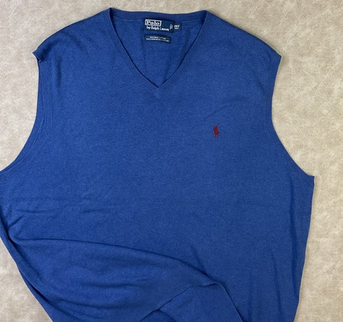 Polo Ralph Lauren maglione gilet pullover scollo a V pima cotone uomo tg 2XLT blu alto - Foto 6 di 7
