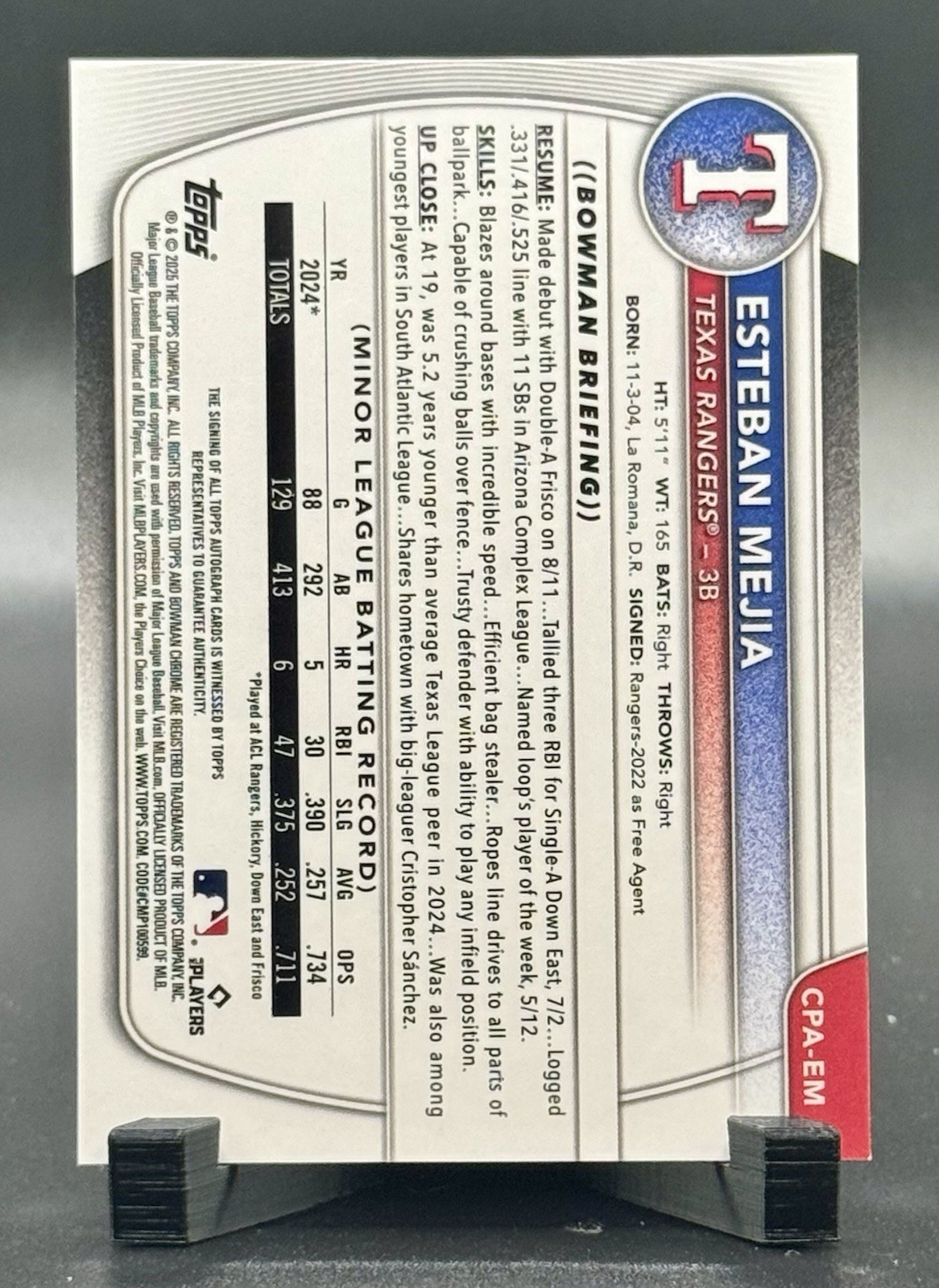 2025 Bowman Esteban Mejia Chrome 1st Auto view 2