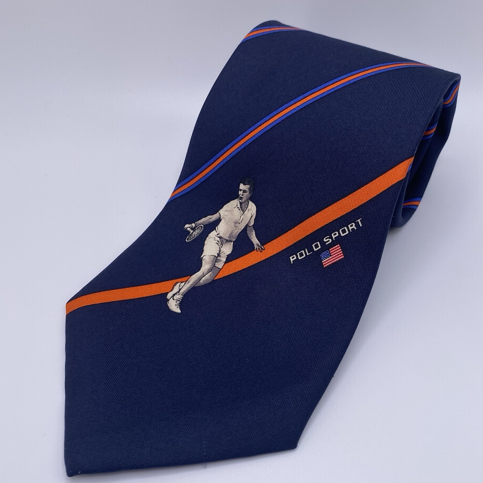 VTG Polo Ralph Lauren Men’s Silk Neck Tie Tennis POLO Sport Graphic Made in USA