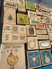 80 Piece Set of Vintage Wooden Rubber Stamps Hero Arts and a Variety of Brands 
