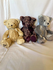 db Plush Teddy Bears Lot of 3 11in cream. Purple Gray w/ Bow Black Eyes