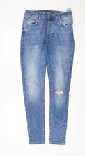 boohooMAN Herren Jeans Blau Skinny Distressed Stretch Denim Gr&ouml;&szlig;e 34