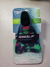 Speedo Kids Swim Fins Comfort Fit Improves Confidence Multicolor Teal S 9-10 NEW