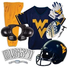West Virginia Mountaineers Kids NCAA 10pc Deluxe Football Uniform Set, Small
