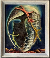 ESTHER CARP VINTAGE MODERN  ABSTRACT SURREALIST OIL PAINTING OLD CUBISM 1952