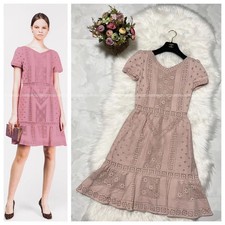 Valentino Pink Floral Lace Dress with Short Sleeves and Frill Detail Japan