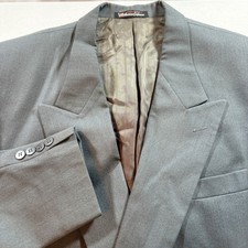 JT Beckett Double Breasted Suit Jacket Mens 44R Gray Wool Blend Blazer USA Made