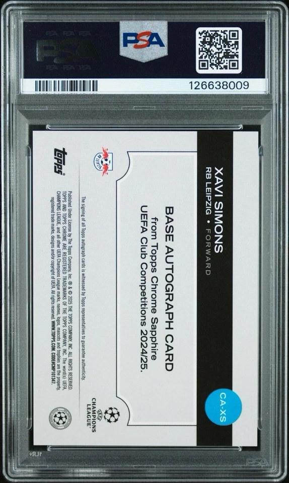 2024-25 Topps Chrome Sapphire UCC XAVI SIMONS Auto Red /5 PSA 9 Auto 10 Pop 1 - Image 2 of 3