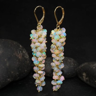 Ethiopian Opal grapes 18k gold gemstones beads handmade Earrings jewelry gift b5