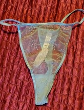 Vtg. Victoria's Secret Thong Bikini Panties Y2K 2000 SHEER Blue/Silver, M NWT 