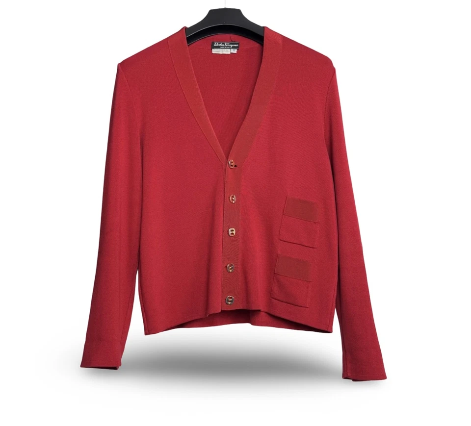 Salvatore Ferragamo Vintage Cardigan Sweater V-neck Red Size M - Image 2 of 4