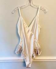 Victoria's Secret Vtg Gold Label Satin Cream Teddy Sz M Ivory Lace Ruffle
