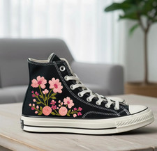 Wedding Converse Embroidered High-Top Sneakers: Hand-stitched Wildflowers