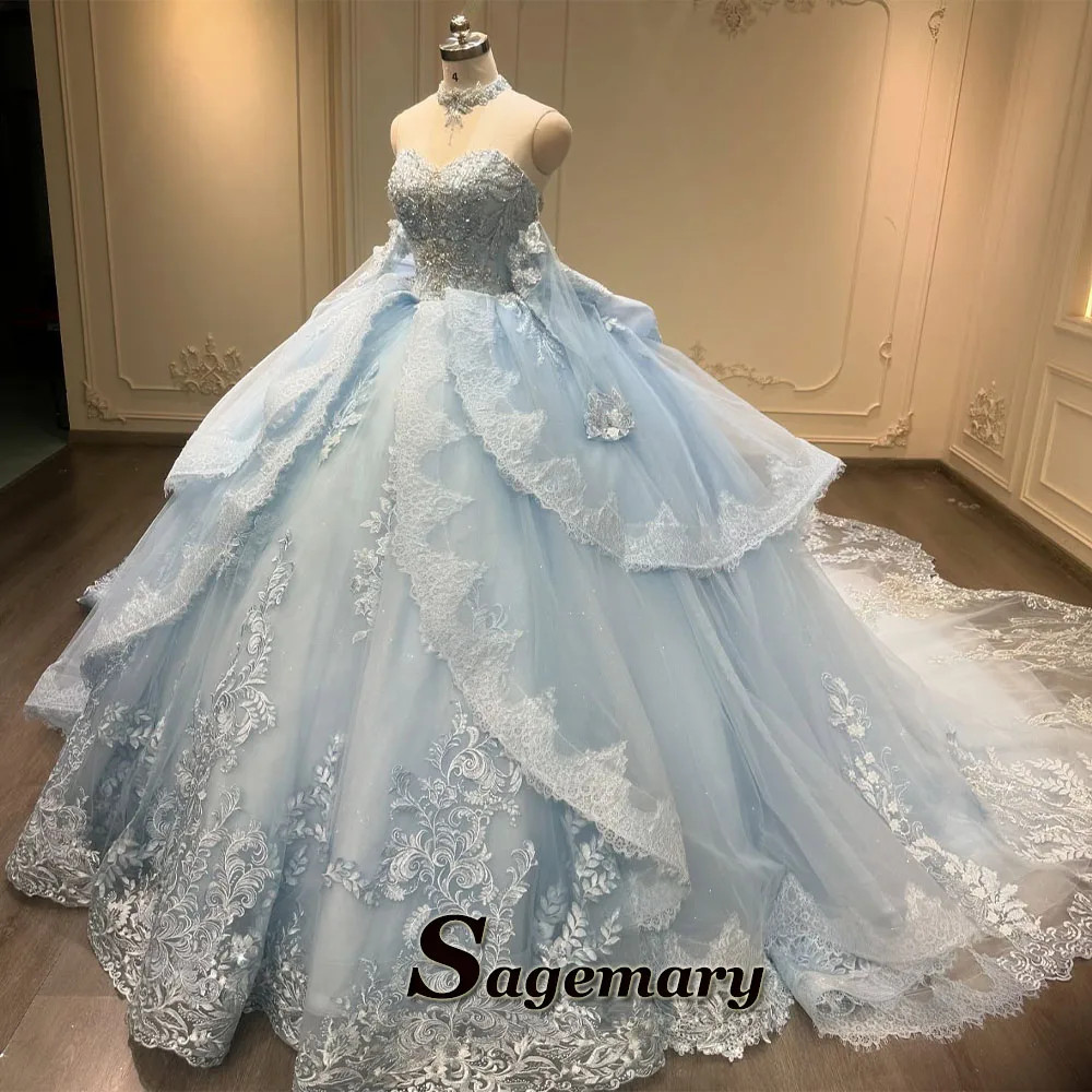 Ocean Wedding Dress Bridal Blue Princess Dresses Winter Wonderland Gown