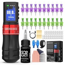 Poseidon Tattoo Gun Kit Wireless Machine Kit 7 Strokes Length with 2pcs 2300m...