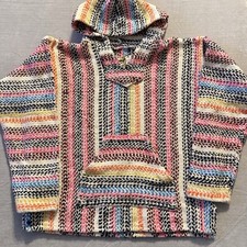 Vintage Baja Joe Drug Rug Hoodie Mexican Blanket Surf Pullover M