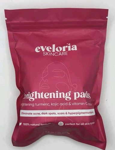 Eveloria Skincare Brightening Pads 30CT Exp. 12/27 Turmeric, Kojic Acid, Vit C