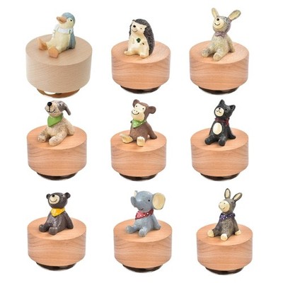 Unique Rotating Animal Figurine Music Box in Wooden Finish for Music Lover Gift