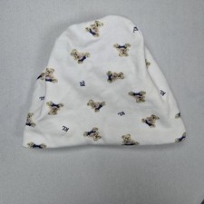 Polo Ralph Lauren Beanie White Blue Polo USA Bear Hat Infant Baby One Size
